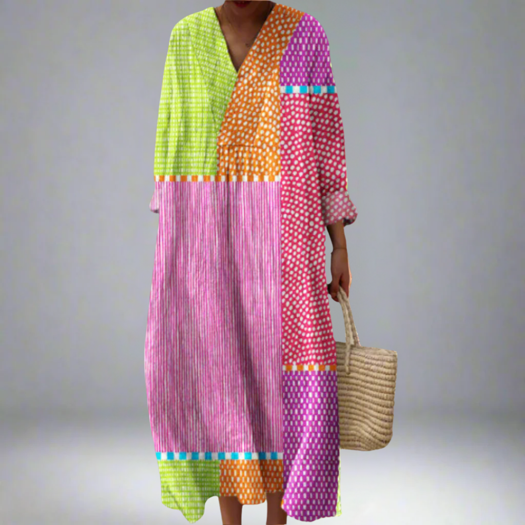 Zélie | Multicolored Polka Dot and Stripe Patchwork Dress