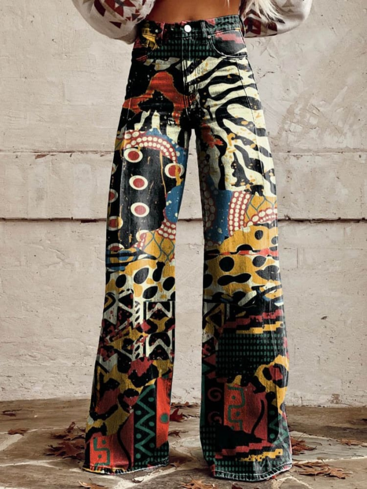 ÉLODIE | Wide Leg Pants with Elegant and Bold Artistic Pattern
