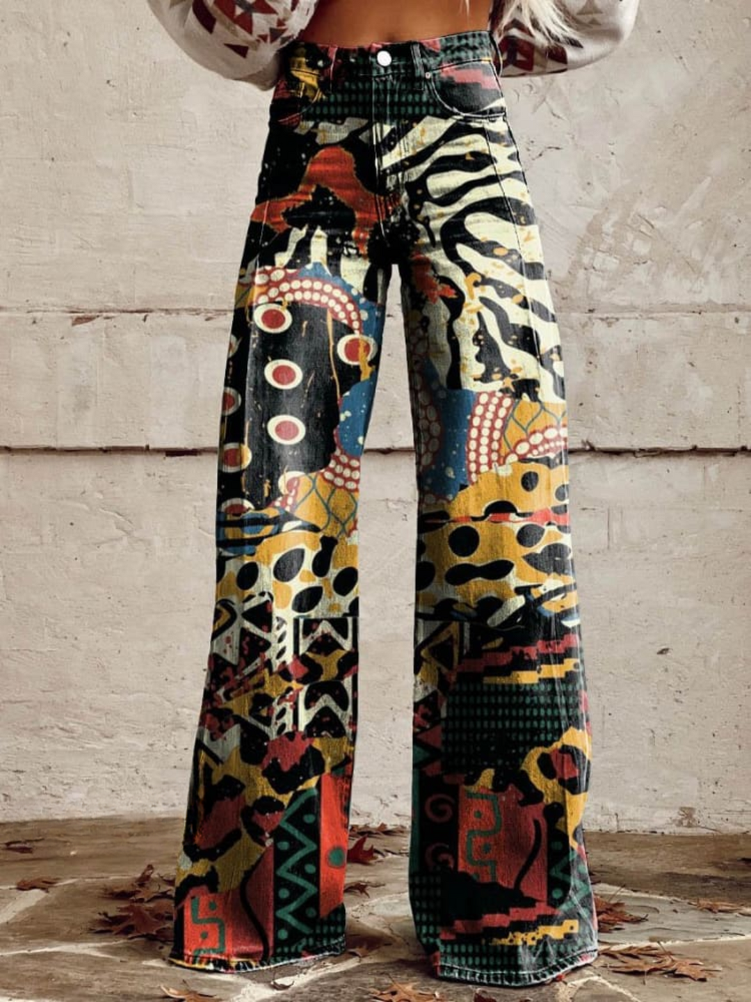 ÉLODIE | Wide Leg Pants with Elegant and Bold Artistic Pattern