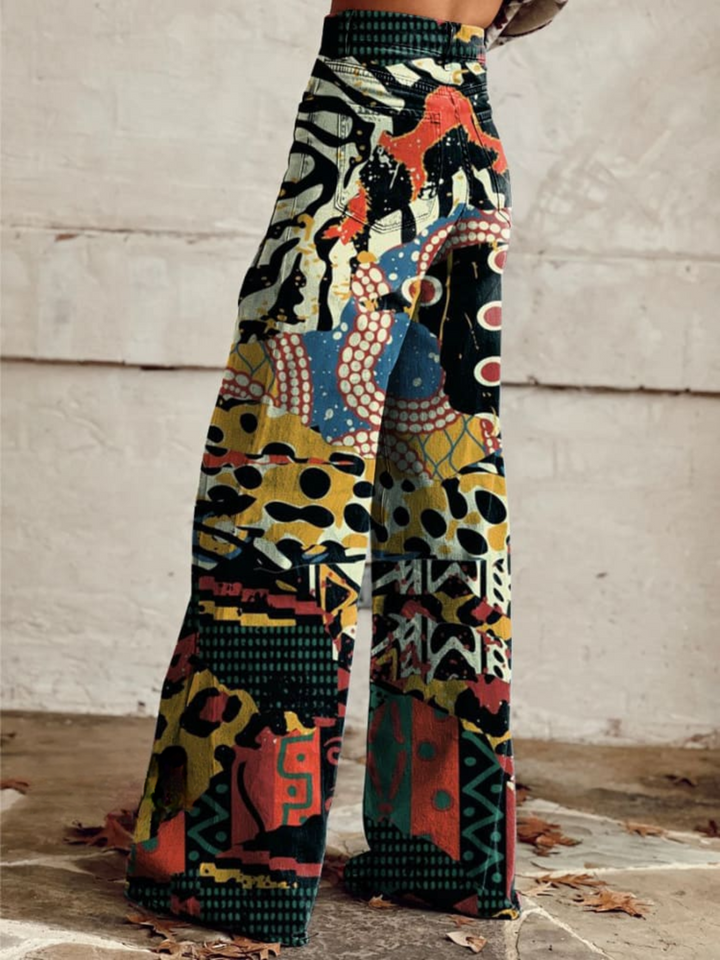 ÉLODIE | Wide Leg Pants with Elegant and Bold Artistic Pattern