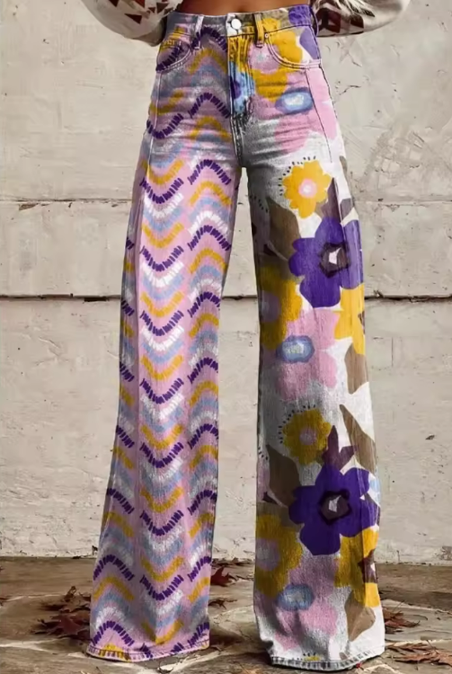 ISADORA | Boho Floral High-Waisted Pants with Artistic Festival Comfort