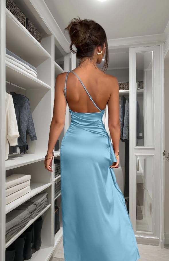 SERAPHINA™ – One-Shoulder Satin Split Maxi Dress