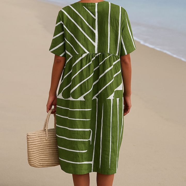 Yana | Green Geometric Pattern Dress
