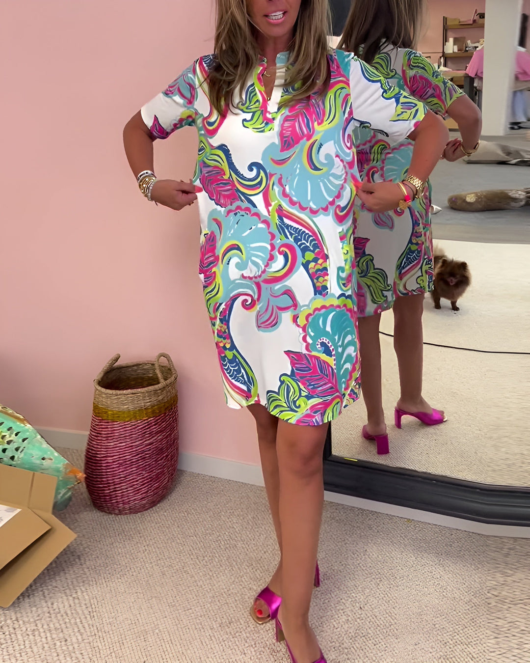 Gaëlle | Lightweight Printed Dress with V-Neck