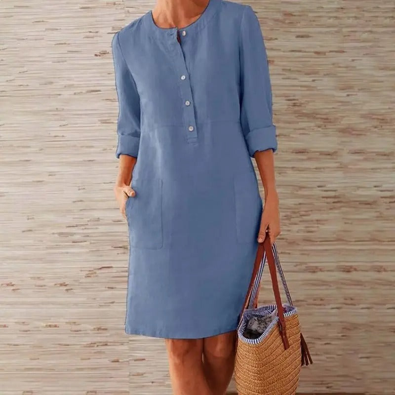 Luna | Long Sleeve Linen Dress