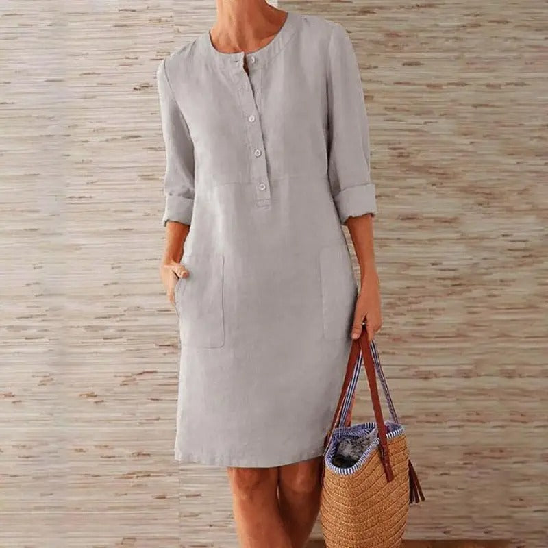 Luna | Long Sleeve Linen Dress