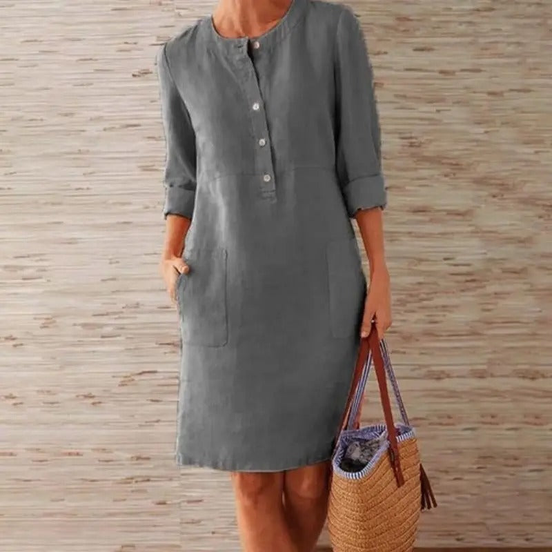 Luna | Long Sleeve Linen Dress