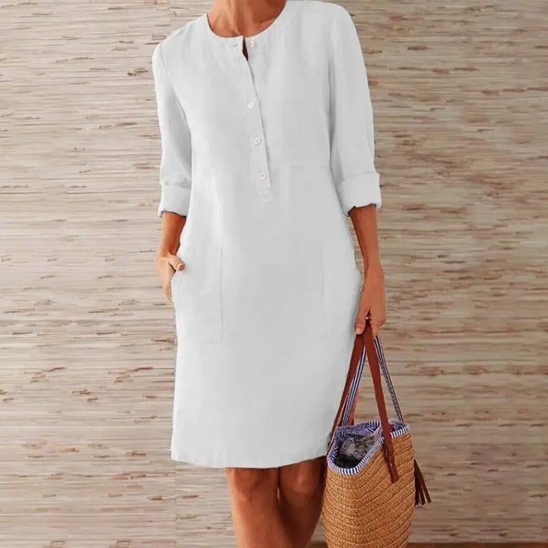 Luna | Long Sleeve Linen Dress
