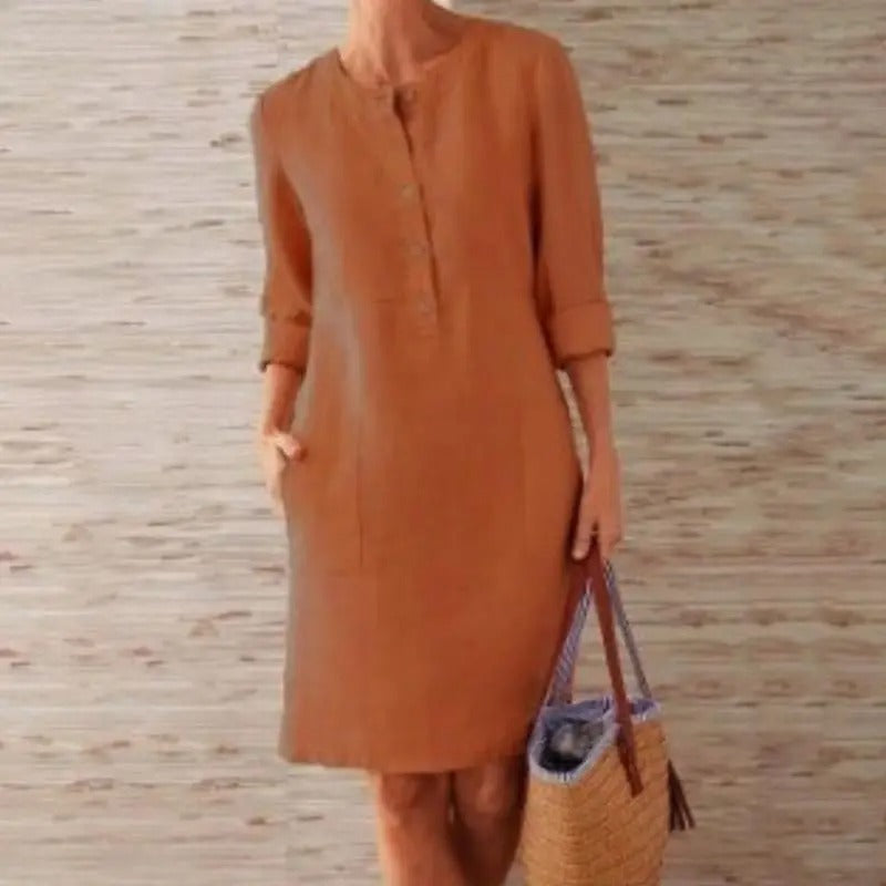 Luna | Long Sleeve Linen Dress