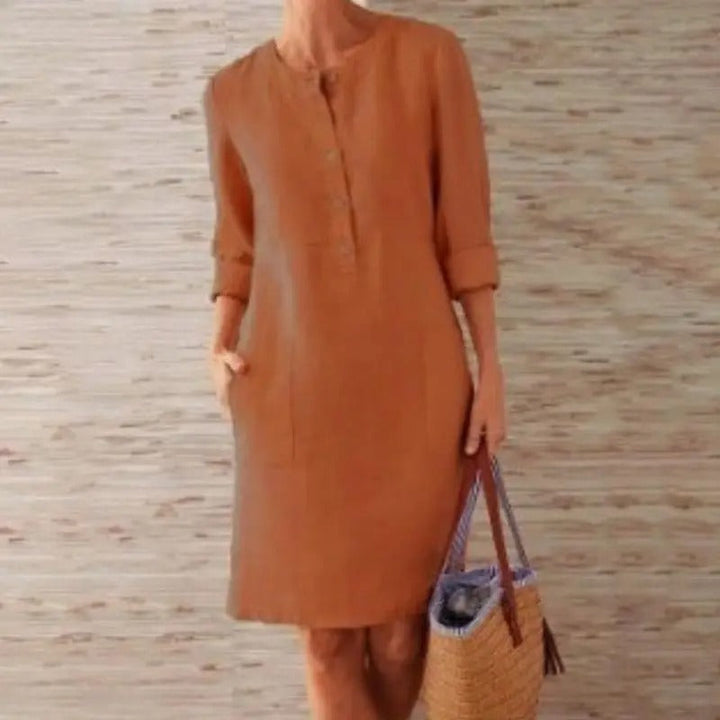 Luna | Long Sleeve Linen Dress