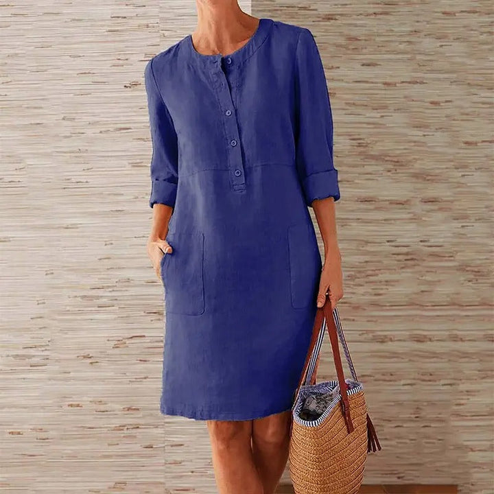 Luna | Long Sleeve Linen Dress